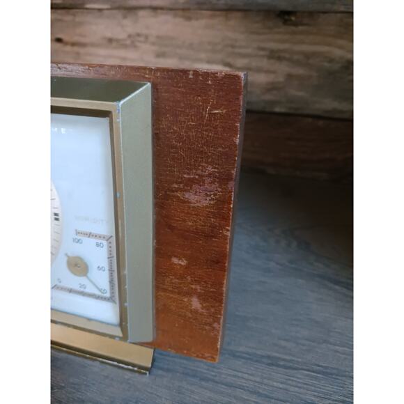 Vtg Airguide Barometer Thermometer Humidity Wood Brass - Picture 3 of 7